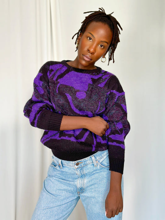 Purple Black 80s Sweater