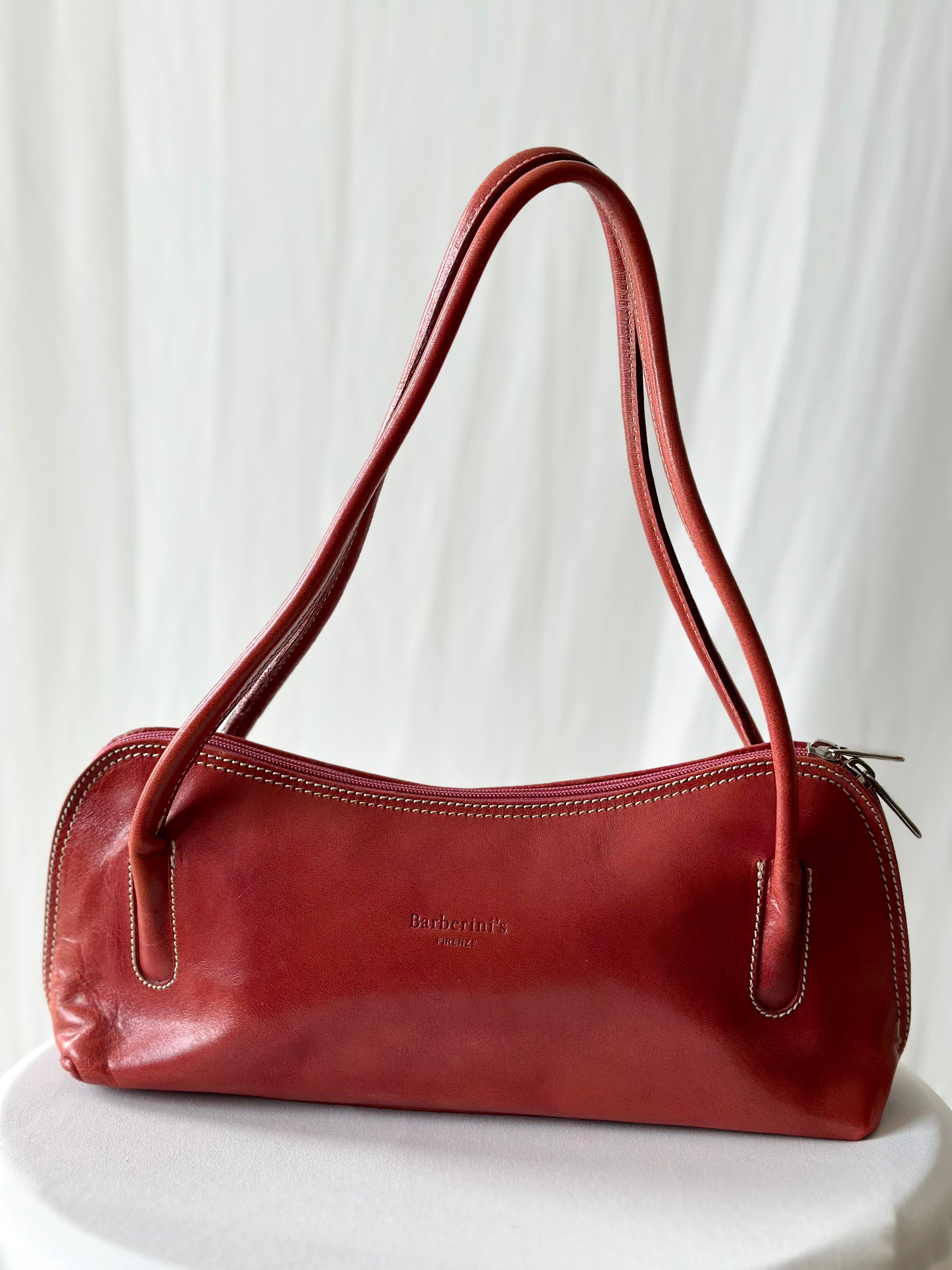 Red Leather Baguette Bag