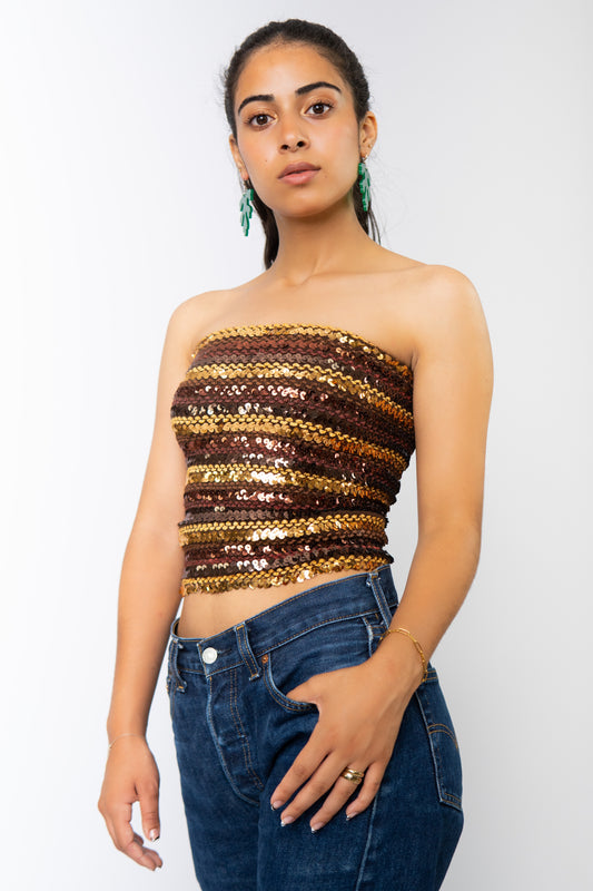 Gold Bandeau sequin Top [M]