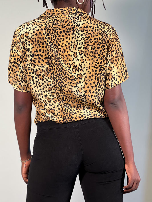 100% Silk Cheetah Blouse [L]